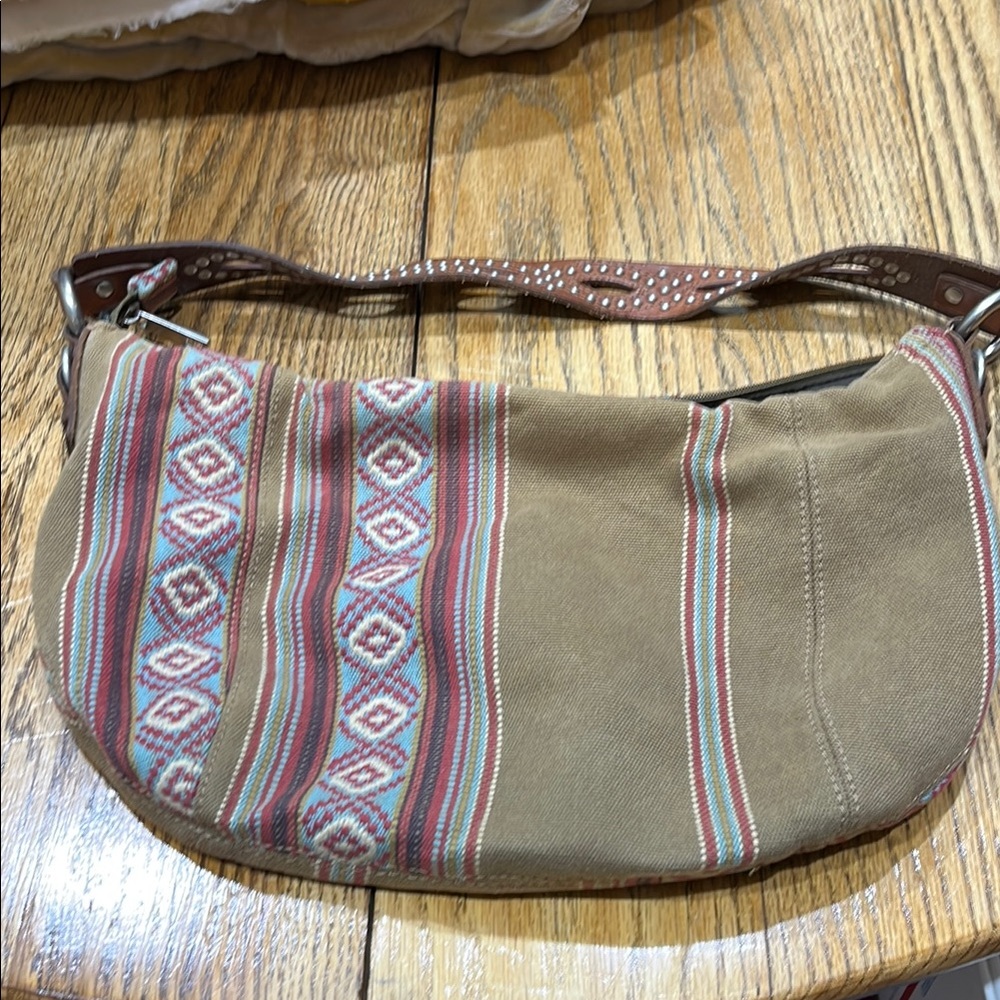 Fossil Tan and Brown Hobo Bag with Patterned Stripes